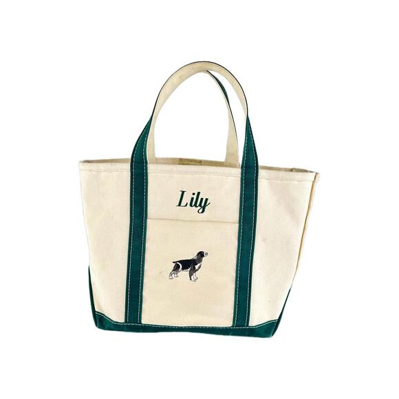 VTG L.L.Bean Boat And Tote Bag Dog Golden Retriever Green Canvas Lily Logo - Picture 1 of 12